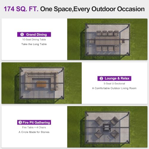 PURPLE LEAF 92KS Aluminum Pergola 11.5' x 15' with LED Strip Lights, ...