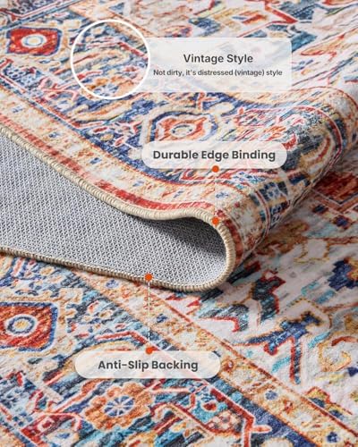 AMADA HOMEFURNISHING 8x10 Washable Area Rug, Low-Profile Large Area Rug with ...