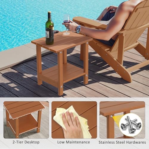 Adirondack Outdoor Side Table, 16.6" Small Patio End Table, 2-Tier HDPE ...