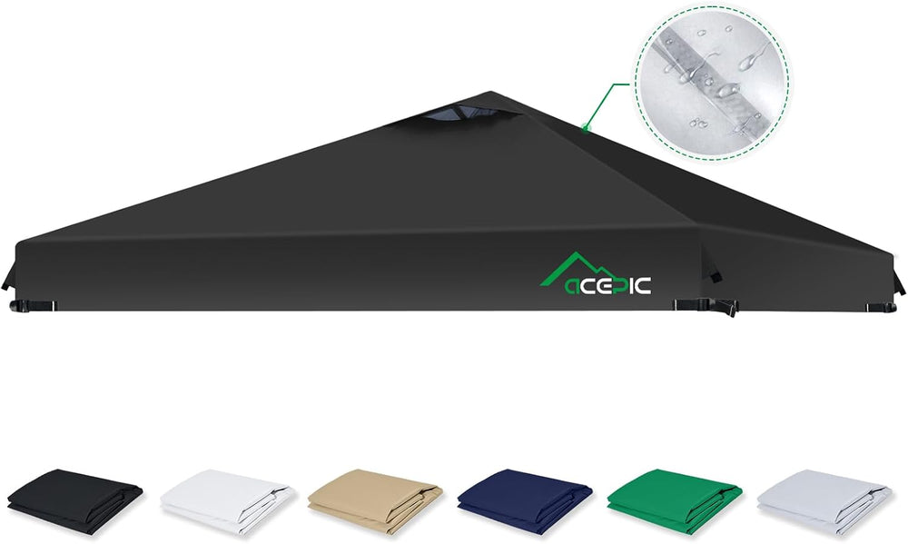 ACEPIC Upgraded 10x10 Canopy Replacement Top with Air Vent(Black, Top Only)