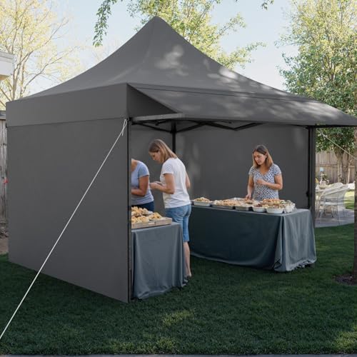 10x10 Heavy Duty Pop Up Canopy Tent with Awning and Sidewalls, Grey