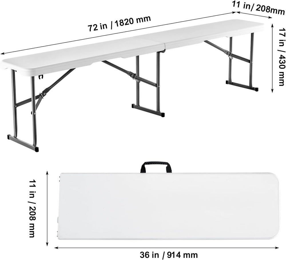 VEVOR Plastic Folding Bench, 6ft Portable Folding Bench, Smooth High Density ...