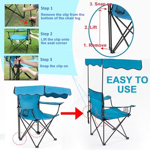 Homcosan Folding Camping Chair with Shade Canopy and Cup Holder Beach Chair w...