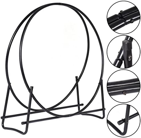 COSTWAY 41” Firewood Log Rack, Powder-Coated Steel Fireplace Wood Holder w/Do...