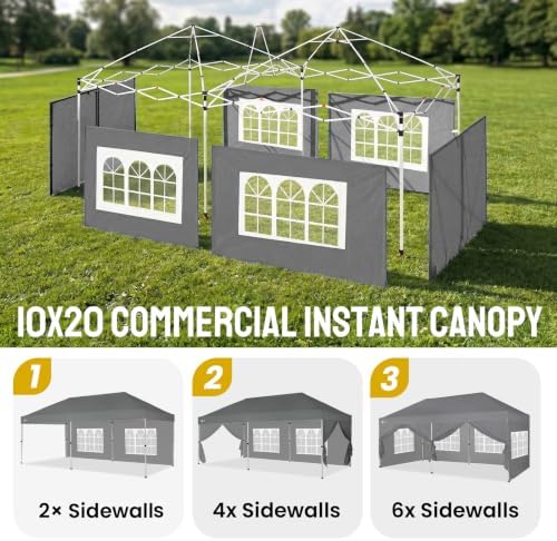 CROWN SHADES 10X20 Pop Up Canopy Tent with Sidewalls, Instant Setup, Gray