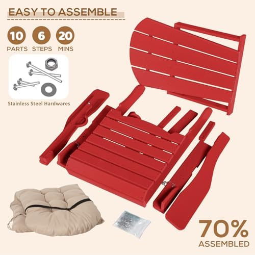 Adirondack Chair with Cushion & Cup Holder, HDPE Folding Adirondack Chair...
