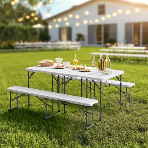 Bonnlo 6 FT Plastic Folding Bench with Handle, Sturdy Metal Frame, Perfect fo...