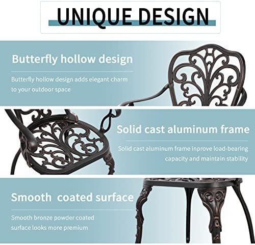Outdoor Bistro Table and Chairs Set of 2 Cast Aluminum Patio Bistro Set with ...