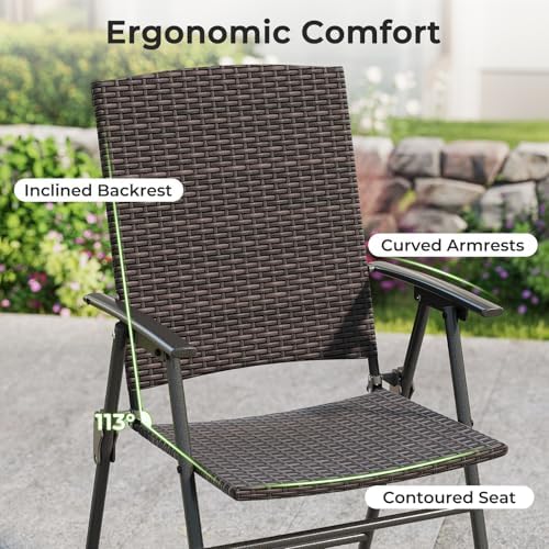 Tangkula Outdoor Folding Chairs Set of 2, Patio PE Wicker Dining Chairs with ...