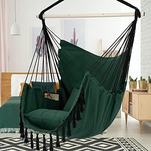 Y- STOP Hammock Chair Hanging Rope Swing, Max 500 Lbs, 2 Cushions Included, L...