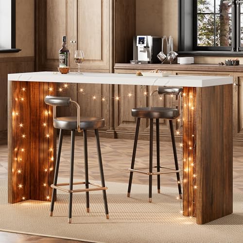 Bar Table for 4-6 People - 55” Long Counter Height Pub with Extra Thickened T...