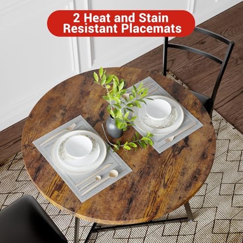 Garvee Dining Table Set for 2, Wooden Kitchen Table and Chairs of 2 with Upho...