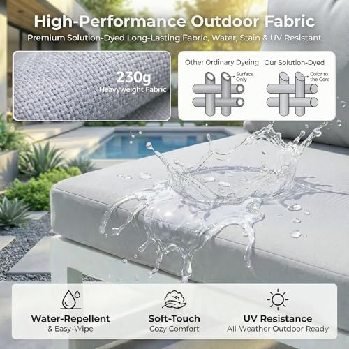 RADIATA 7 Piece Aluminum Patio Furniture Set with Fire Pit Table, White