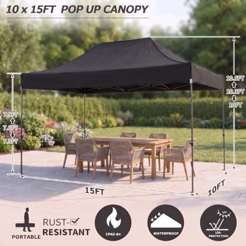 COBIZI 10x15 Pop Up Canopy Tent,Heavy Duty Canopy(Black with 4 Sidewalls)