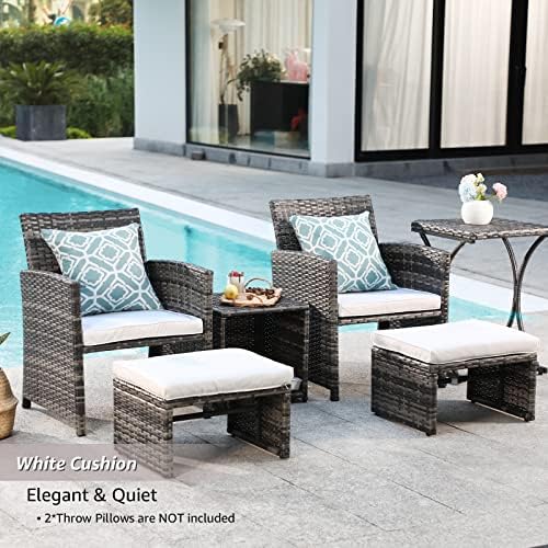 OC Orange-Casual 6 Pieces Patio Furniture Set w/Chairs and Ottomans, White