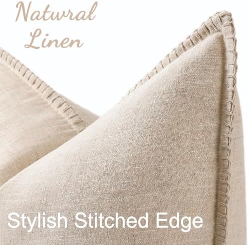 decorUhome Linen Natural Beige Throw Pillow Covers 24X24 Set of 2