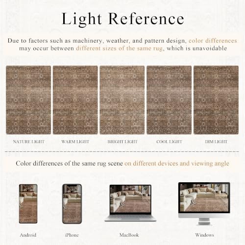 Schweek 8x10 Brown Area Rugs Washable Vintage Large Rug for Living Room