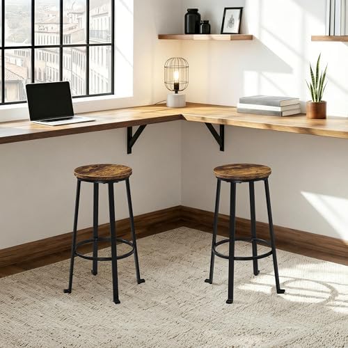 Yaheetech 29.5" Bar Stools Set of 2, Industrial Metal Legs, Rustic Brown