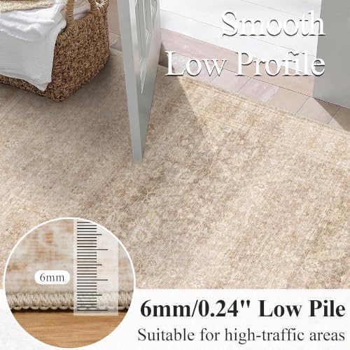Schweek 8x10 Neutral Area Rug Vintage Washable Rugs for Living Room Beige