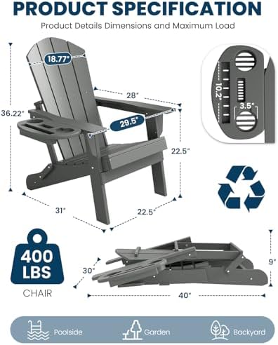 Folding Adirondack Chair Set of 4 with 4-in-1 Cup Holder,Fire Pit Chair