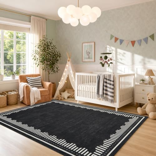 Garvee 8x10 Washable Living Room Area Rug Scalloped Neutral Non Slip Rugs