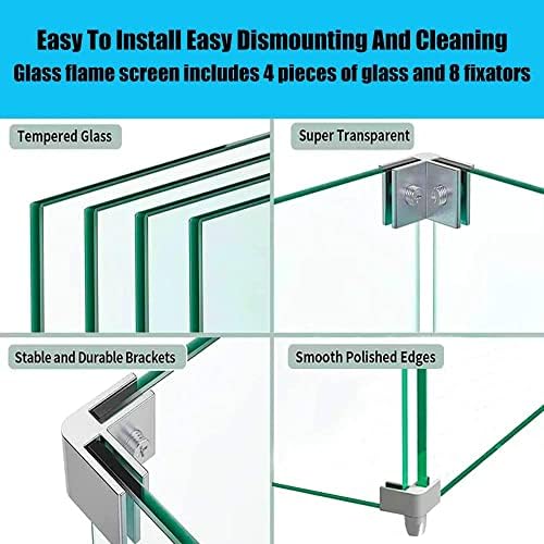 MESIDA 23.5"x23.5"x6" Fire Pit Glass Wind Guard, Tempered Glas...