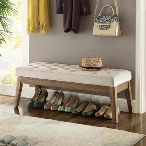 24KF Velvet Upholstered Buttons Tufted Entryway Bench with Solid Wood Leg,Bed...