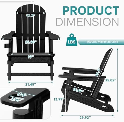 Shintenchi Adirondack Chairs Set of 2,HDPE Adirondack Chairs w/Removable Tabl...
