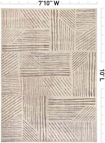 Rugshop Modern High-Low Patchwork Geometric Area Rug Cream 7'10" x 1...