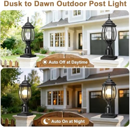 Redluck Large Dusk to Dawn Outdoor Post Light, Lamp Post Light Fixture