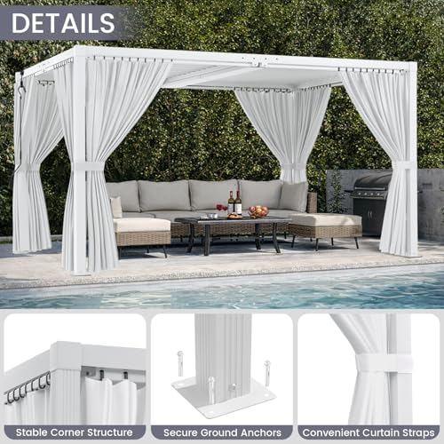 Louvered Pergola 12' x 20', Large Outdoor Aluminum Pergola with Reinf...