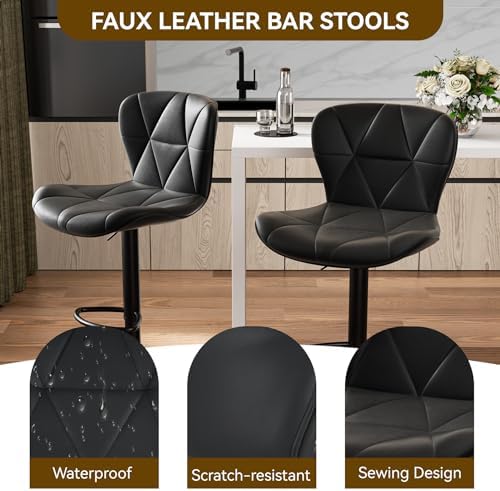 Nalupatio Modern Bar Stools Set of 3, Adjustable Faux Leather Upholstered Swi...