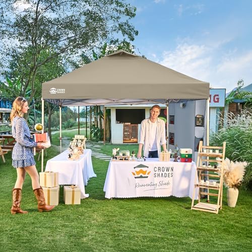 CROWN SHADES Canopy Tent 10x10 Pop Up Canopy with Side Pockets, Beige