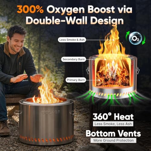 Golabs FP1 Smokeless Portable Fire Pit, 19.5" Stainless Steel Fireplace