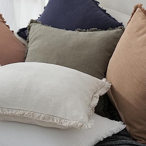 Foindtower Decorative Linen Fringe Throw Pillow Covers 26×26 Inch,Beige