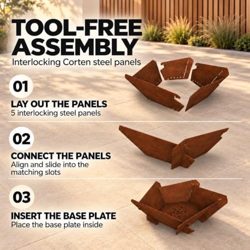 Decoroca Corten Steel Fire Pit - 27'' Wood Burning Fire Pits Outdoor