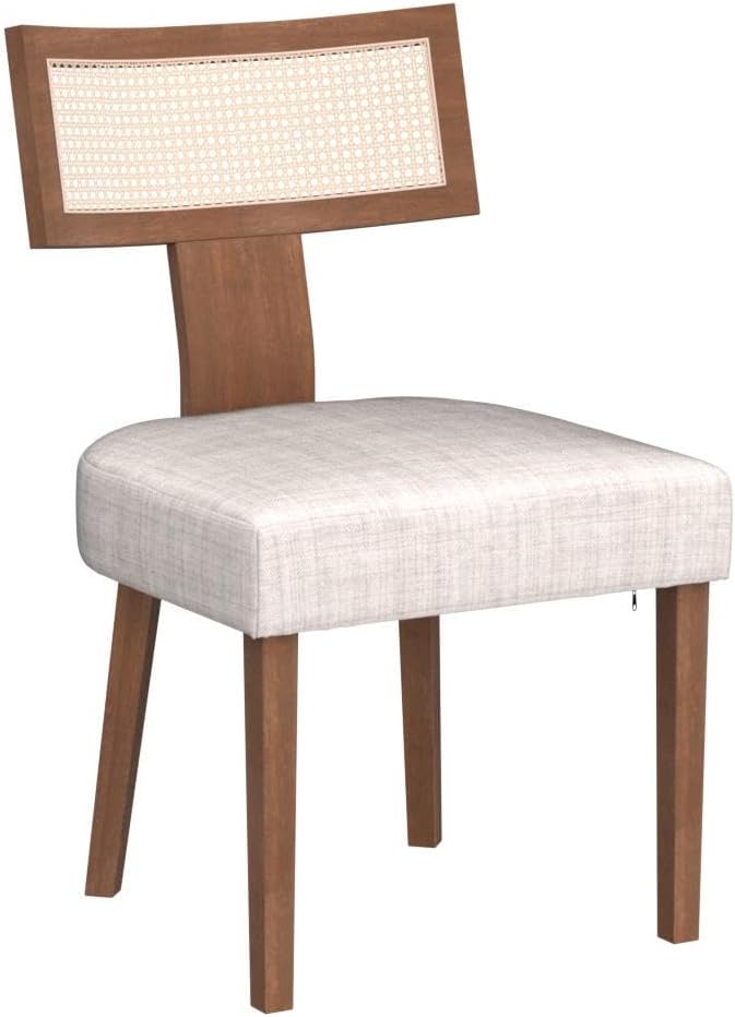 HNY Mid Century Modern Rattan Dining Chairs Set of 2, Linen Upholstered Kitch...