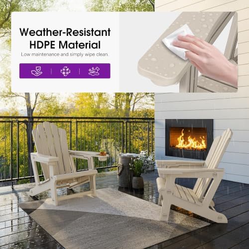 PURPLE LEAF Adirondack Chair Fire Pit Chair for Outdoor Patio, Light Beige