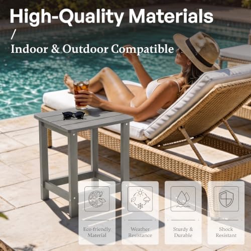 Square Outdoor Side Table, Patio End Table for Adirondack Chair, Gray