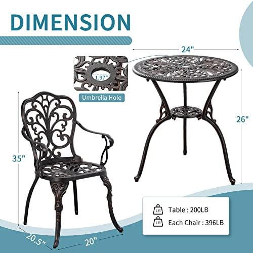 Outdoor Bistro Table and Chairs Set of 2 Cast Aluminum Patio Bistro Set with ...