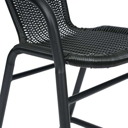 Flash Furniture PE Rattan Indoor/Outdoor Restaurant Barstool, Black, 2-Pack