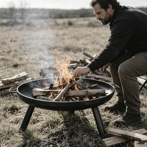 23inch Portable Fire Pit with Fire Poker and Spark Screen, 2 in 1 Small Round...