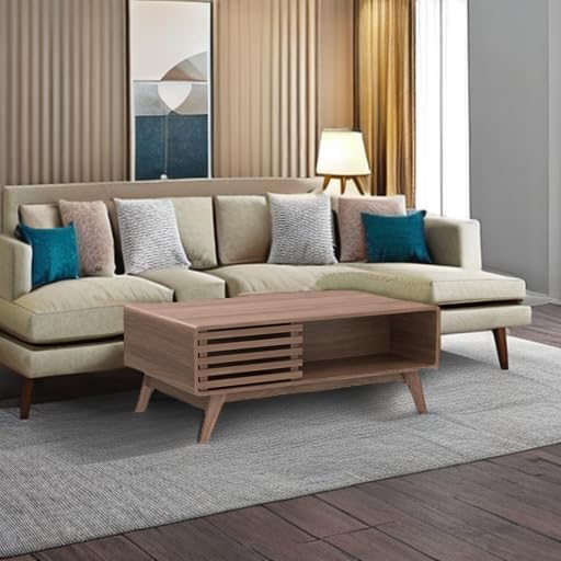 mopio Ensley Dual-Side Storage Coffee Table – Mid Century Modern Fluted Wood ...