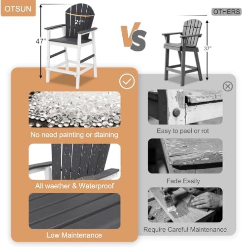 OTSUN Tall Adirondack Chairs, Bar Height Outdoor Chairs