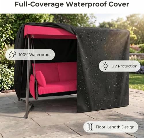 3-4 Seat Oversized Outdoor Porch Swing with Adjustable Canopy
