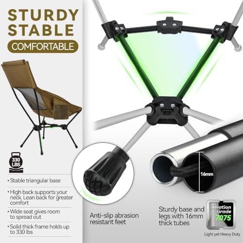 MARCHWAY Lightweight Folding High Back Camping Chair with Head Support, Stabl...