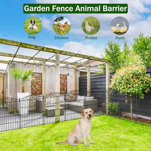 12 Panel No Dig Decorative Garden Fence 30" H x 22.72'L for Dogs Out...
