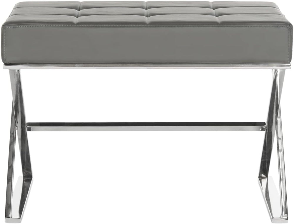 Safavieh Home Collection Micha Modern Glam Cream Tufted and Silver Steel Ottoman