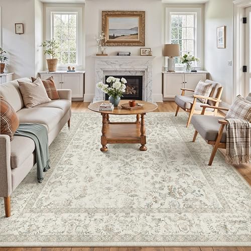 PureCozy 8x10 Taupe Area Rug Washable Non Slip Large Vintage Living Room