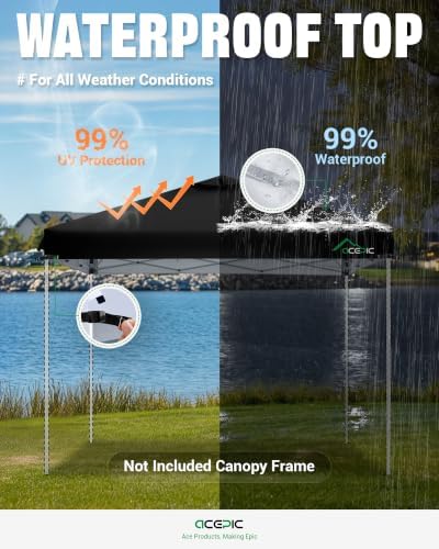 ACEPIC Upgraded 10x10 Canopy Replacement Top with Air Vent(Black, Top Only)
